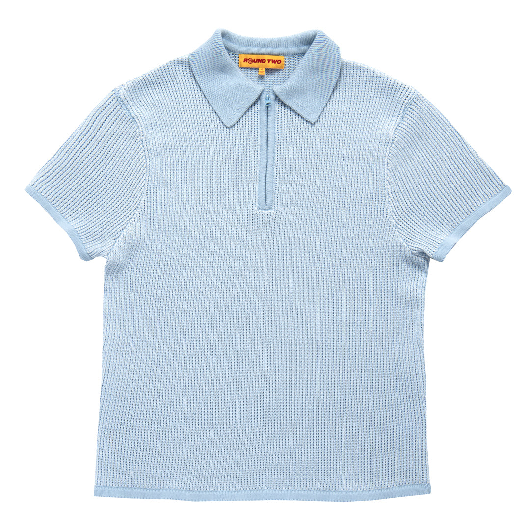 Light Blue Knit Zip Polo