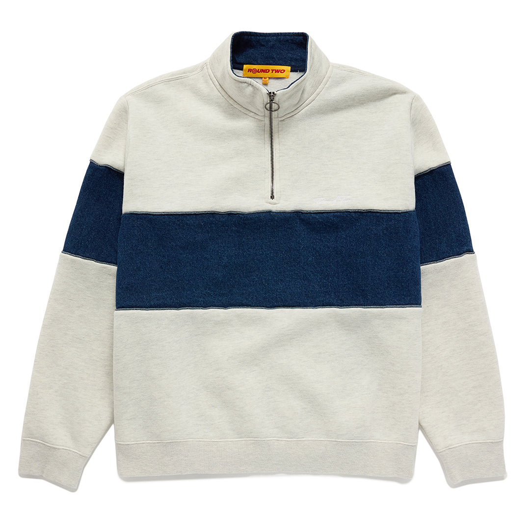 Two Tone Quarter Zip Sweater - Denim