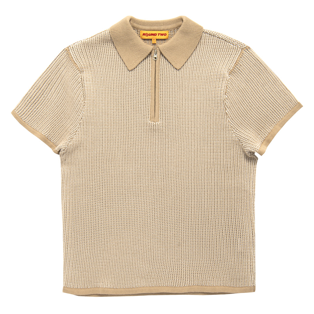 Khaki Knit Zip Polo