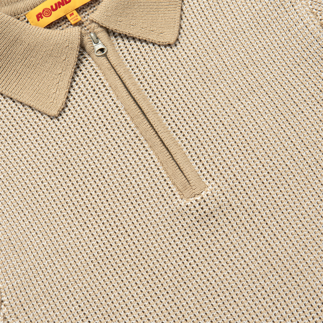 Khaki Knit Zip Polo