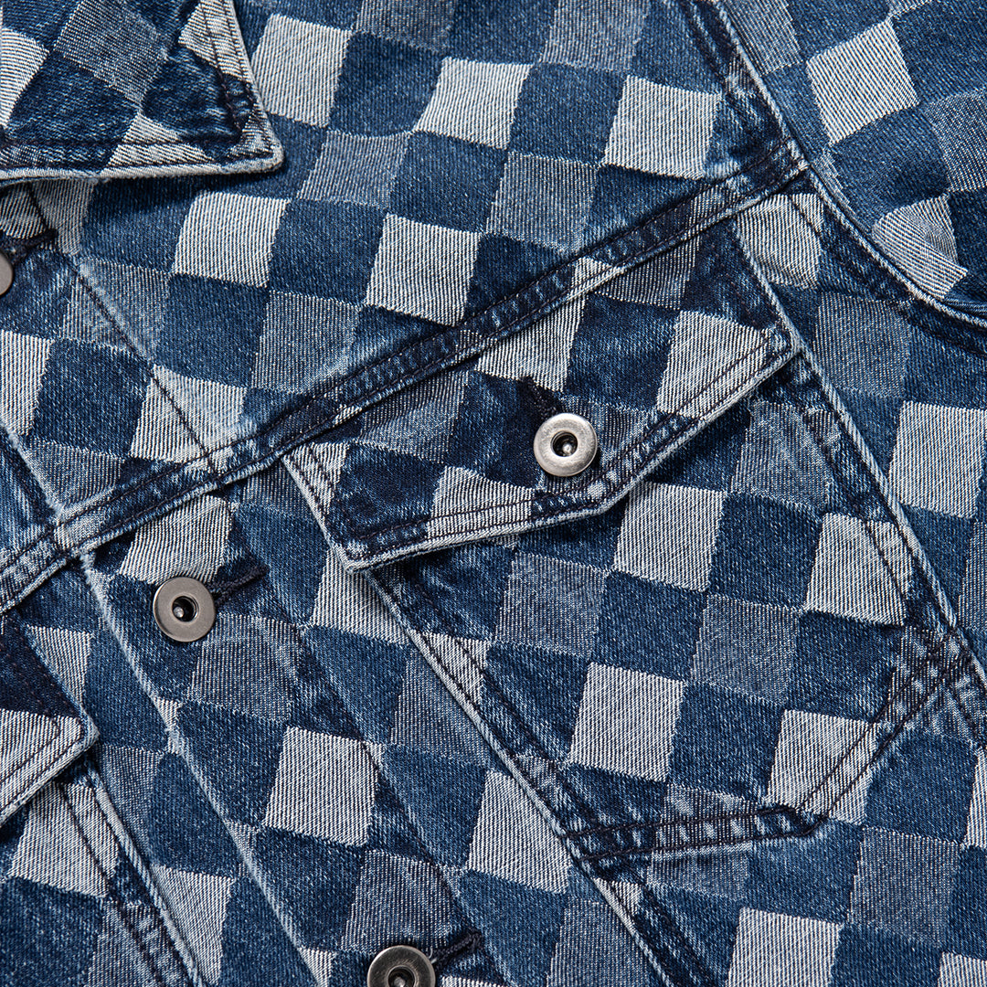 Checkerboard Denim Trucker Jacket