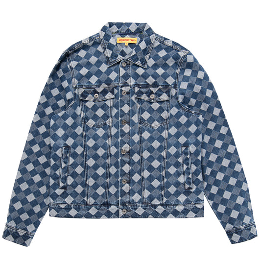 Checkerboard Denim Trucker Jacket