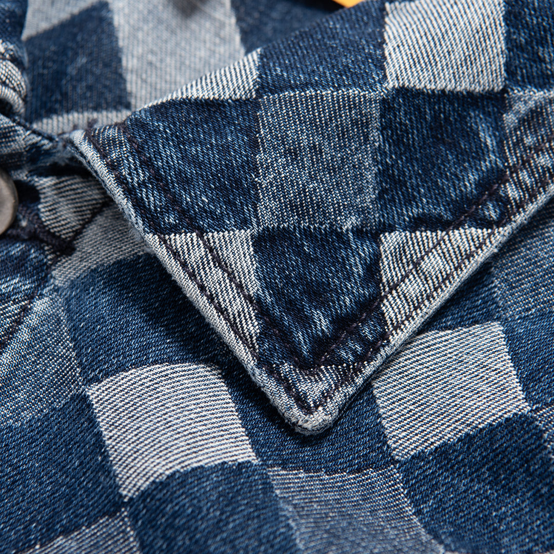 Checkerboard Denim Trucker Jacket